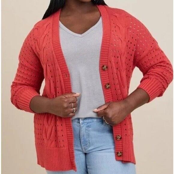 Torrid Cable Boyfriend Cardigan Sweater Womens Size 4 Buttons Plus Baked Apple - Picture 1 of 15